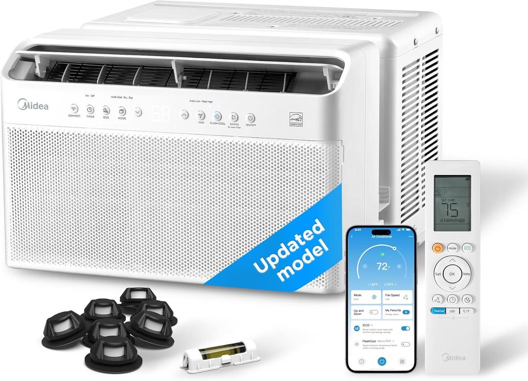Midea 8,000 BTU U-Shaped Smart Inverter Window AC, Cools 350 Sq Ft, Ultra Quiet, Alexa/Google Compatible, 37% Energy Savings