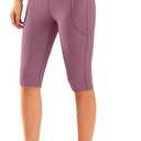 SANTINY Women's Knee Length Capri Leggings with Pockets High Waisted Workout Exercise Yoga Capris Pants for Women size S