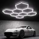 Hexagon Garage Lights: 245W 35 Pack 8 Grids LED Garage Lights - Easy Install 6500K Super Bright Honeycomb Light for Warehouse, Car Detailing Shop, Exhibition Hall, Gym