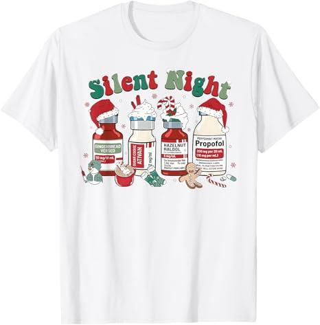 Retro Propofol Silent Night ICU Nurses Funny Merry Christmas T-Shirt
 XS