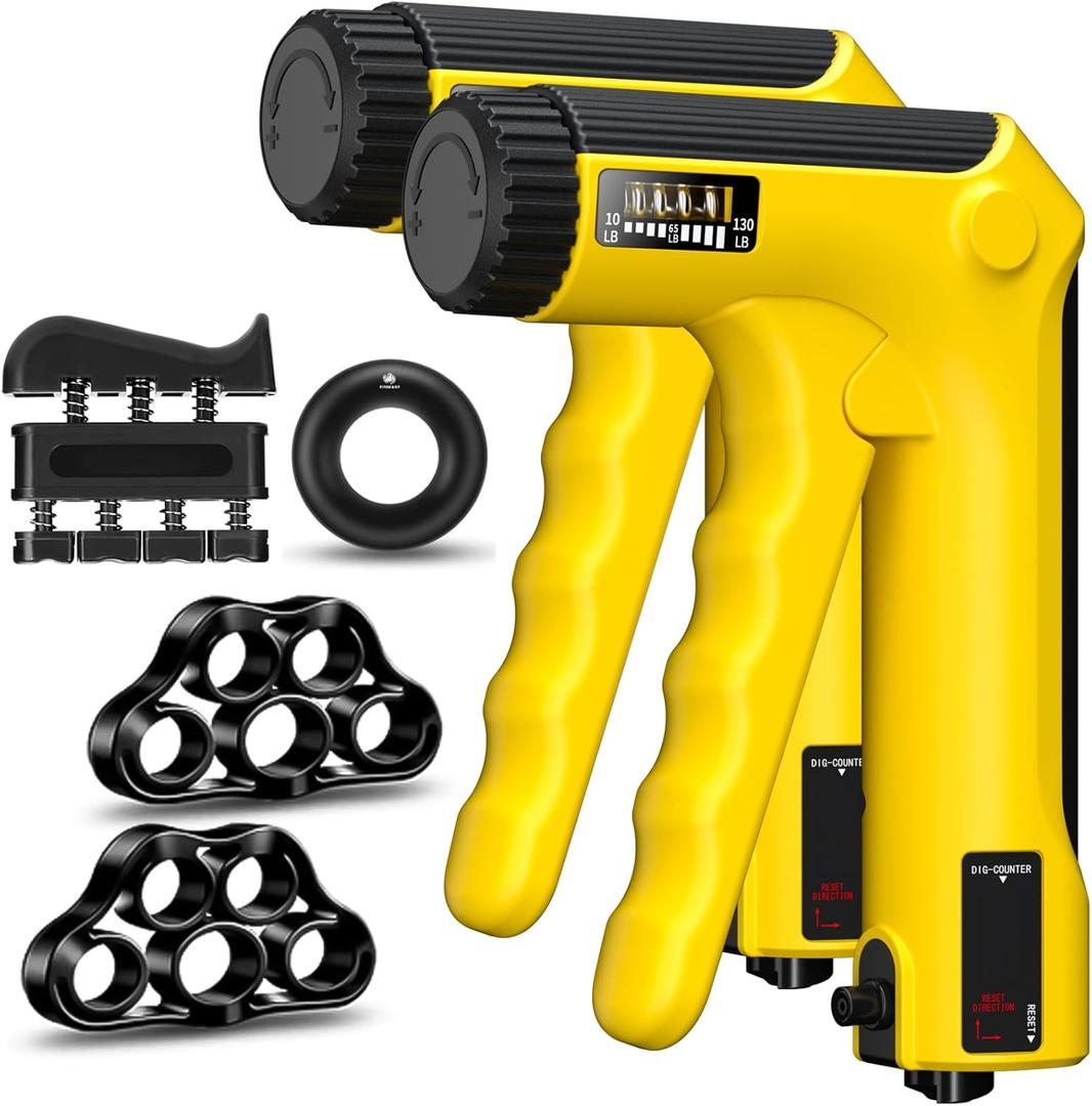 Hand Grip Strength Trainer Kit - Hand Gripper Strengthener 6 Pack with 2 Adjustable Resistance with 2 Finger Stretchers Finger Exerciser Forearm Workout Ring Exercise Equipment Yellow and Black