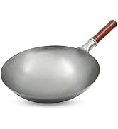 Carbon Steel Wok Traditional Hand Hammered Wok,14 Inch,Round Bottom(Roasted Blue)