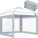 FANPAT 3Pcs Clear Canopy Sidewalls for 10x10 Pop Up Tent, Transparent Window Curtain Cloth, 8 Mil PVC Enclosure Fabric with Zipper, Durable Grey (Not Including Frame and the top,Sidewalls On)
