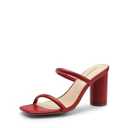 DREAM PAIRS Women's Square Open Toe Block Heels Two Strap Slip On High Heeled Slides Sandals (Size 9, Red)