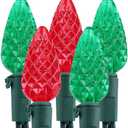 Brizled Red & Green C5 Christmas Lights, 33ft 100 LED Christmas Lights, Connectable 120V UL Certified Mini Xmas Light String Faceted Xmas Light for Christmas Tree Party Roof Indoor Outdoor Decor