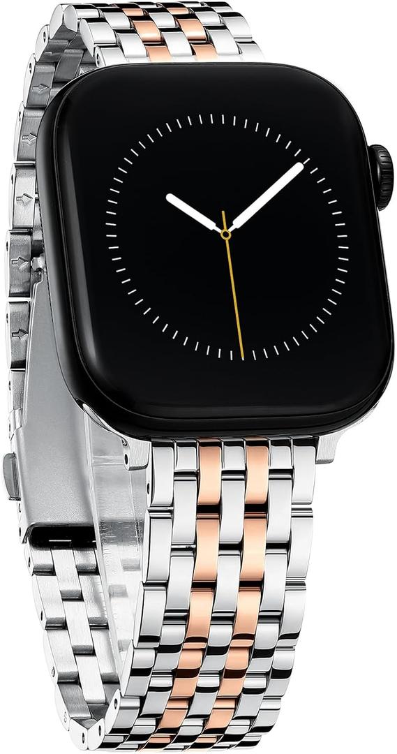 Seven-link Watch Band for Apple Watch Series 11, 10, 9, 8, 7, 6, 5, 4, 3, 2, 1 and SE 3/2/1 for Women, Dressy Stainless Steel Metal Band for Apple Watch 40mm 41mm 42mm 38mm 44mm 45mm 46mm for iWatch