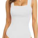 MANGOPOP Tank Top Bodysuit for Women Square Neck Sleeveless Backless Body Suits Going Out Tops M