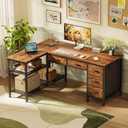 PRAISUN 47 Inch L Shaped Desk with Power Outlets, 5 Fabric Drawers