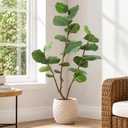 Faux Fiddle Leaf Fig Tree, 4 Ft Artificial Ficus Audrey Plant with Realist Aerial Roots, Fake Plants Indoor with Pot for Living Room, House Office, Bedroom Decor