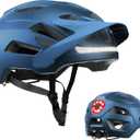 Bike Helmet, Helmets for Adults Men, Front and Back LED Lights Safe Certified MTB Road Bicycle Helmet with Adjustable Brim (L (59-61cm), Metal Blue)