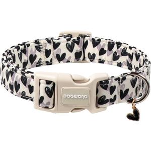 DOGWONG Valentine's Day Dog Collar-Cute Black Heart Dog Collars, Adjustable Valentine Heart Pet Collars Puppy Collar with Quick Release Buckle for Girl&Boy Dogs,M (Medium (Pack of 1), Z: Grey Heart)
