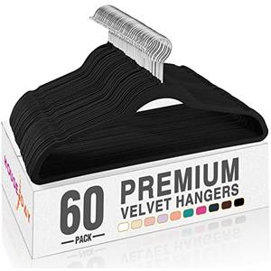 HOUSE DAY Black Velvet Hangers 60 Pack, Non Slip Clothes Felt Hanger Heavy Duty for Coat, Premium Slim Space Saving Suit Hangers for Closet Organizer, 360° Rotating Silver Hook