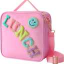 Insulated Lunch Bag With Adjustable Shoulder Strap, Nylon Preppy Lunch Box Large Insulated Lunch Bag Reusable Lunch Tote Bag with Smiley Preppy LunchBag for Girls School Travel Picnic (Pink)