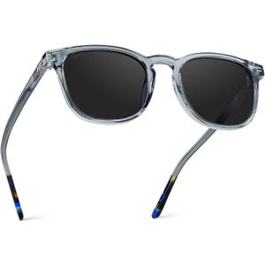 WMP Eyewear - Men's Polarized Modern Rounded Square Sunglasses (Crystal Cadet Grey Frame / Black Lens)