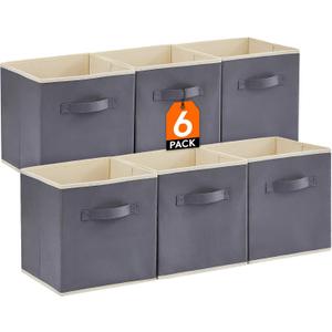 Lifewit Collapsible Storage Cubes 11 Inch Foldable Fabric Bins Multi-color Organizers Decorative Organizing Baskets for Shelves for Closet, Utility Room, Storage Room Set of 6 Grey (10.5"L x 10.5"W x 11"H, Gray)