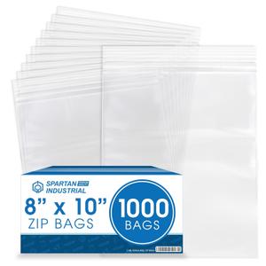 Spartan Industrial - 8 X 10 (1000 Count) Quart Clear Reclosable Zip Plastic Poly Bags with Resealable Lock Seal Zipper - 2 Mil