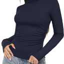 Darong Women Mock Turtle Neck Long Sleeve T Shirt Casual Slim Fitted Ruched Going Out Top (Blue, S)