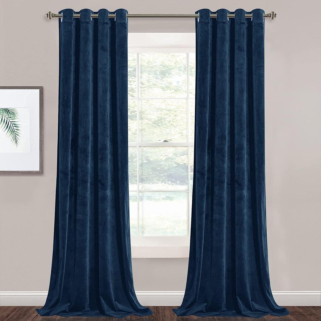 StangH 120 inches Velvet Curtains - Navy Blue Blackout Window Drapes Luxury Decor Extra Long High Ceiling to Floor Tall Curtains for Living Room/Villa/Hotel Large Window, W52 x L120, 2 Panels