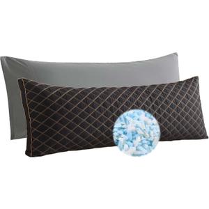 WhatsBedding Memory Foam Body Pillow for Adults, Long Pillow for Sleeping, Full Body Pillow for Bed - Black Quilted (Black-golden Piped Edge)