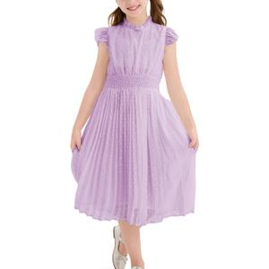 PATPAT Girls Casual Ruffle Sleeves Dresses A-line Elegant Midi Party Dress 5-14 Years (12-13 Years, Purple)