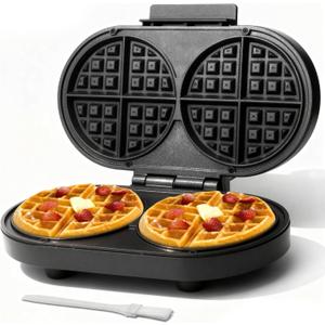 Bakers Friend Double Belgian Waffle Maker Thick, 2 X 6 Round Waffle Maker, Belgium Waffle Iron, Waflera Electrica with Non-stick Plates, 1200W, Perfect for Kids & Family Breakfast, Graphite