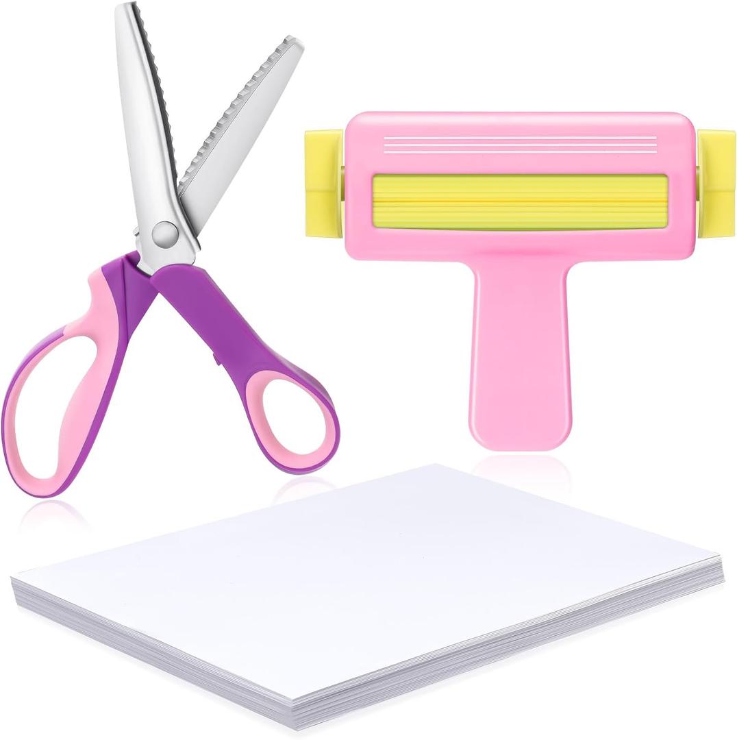 Feifeiya Paper Crimper, 9 Pinking Shears, Glossy Thin Inkjet Paper 100 Sheets 8.25 x 11.6 Inches for Chip Bags Crafting for Inkjet Printer, Dye Ink 115gsm(Purple, Pink) (Multicolor)