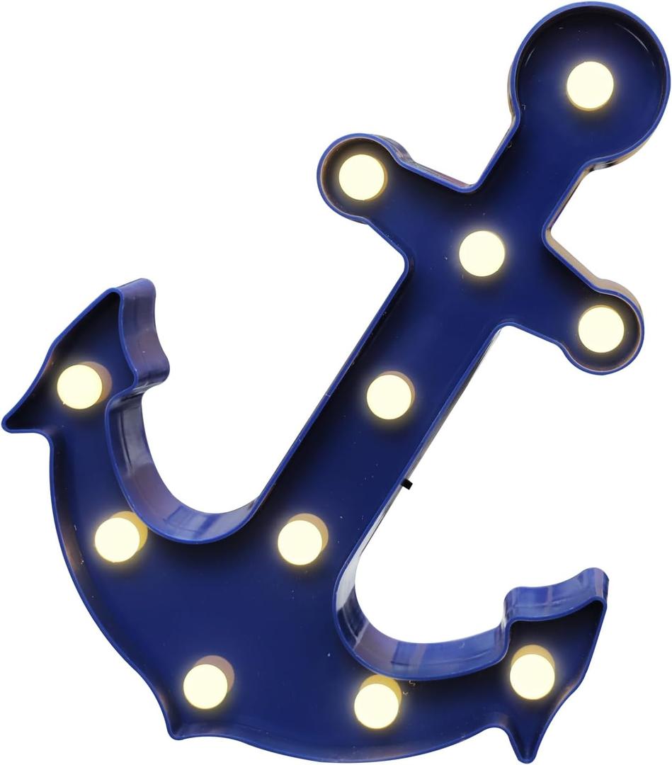 Anchor Shaped Marquee Signs, LED Marquee Lights Blue Anchor Decorations Night Lights Table & Wall Lamp for Summer Holiday Home Decor (Blue)