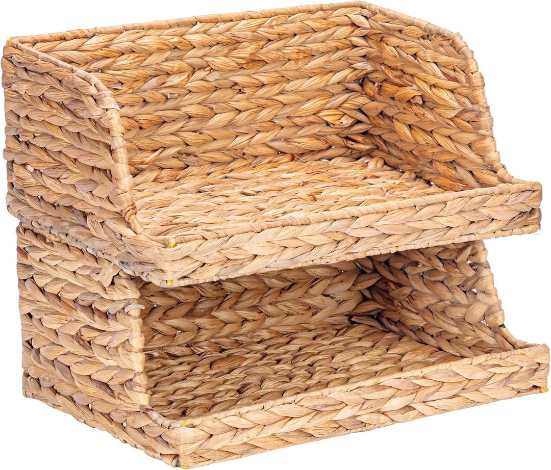 VATIMA Water Hyacinth Storage Baskets with Large Open-Front for Kitchen, Decorative for Living Room, 13.4 x 9.5 x 5.5, 2 Pack