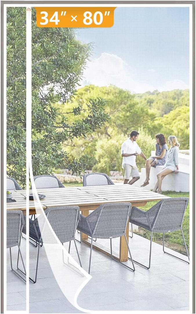 Yotache White Reversible Left Right Side Opening Screen Doors with Magnets Fits Door Size 34 x 80, Reinforced Sewing Magnetic Mesh, Actual Screen Size 36" x 81"