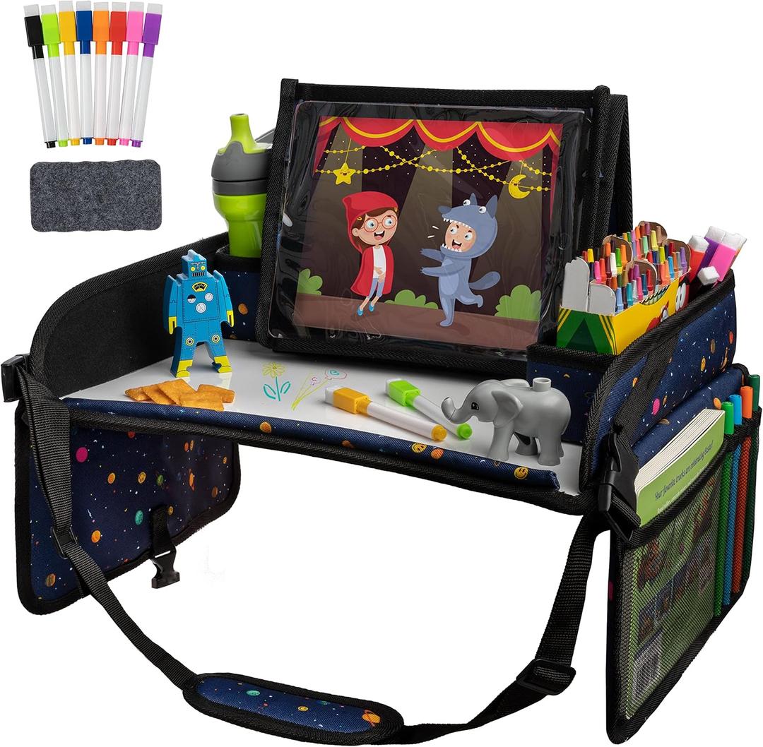 Lusso Gear Kids Travel Tray for Car - Road Trip Essentials for Kids - Car Seat Tray for Toddlers & Kids - for Airplane, Kids Travel Desk, Road Trip Activities (Planets)