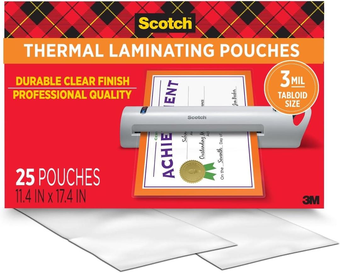 Scotch Thermal Laminating Pouches, Legal Size 11 x 17 Inches, 25 Pack Laminating Sheets, 3 Mil, Education Supplies & Craft Supplies, for Use with Thermal Laminators