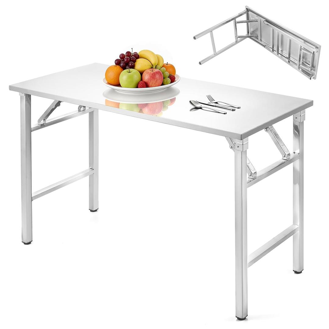 Stainless Steel Folding Table, 45" x 20" Kitchen Prep Table Workbench, Foldable Work Table Countertop with 220 LBS Capacity, No Assembly Required, for Home Kitchen Commercial Garage Outdoor