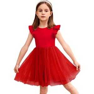 Arshiner Toddler Tutu Dress Little Girls Fluffy Summer Dresses Casual Party Tulle Sundress for Kids (6-7 Years, Red)