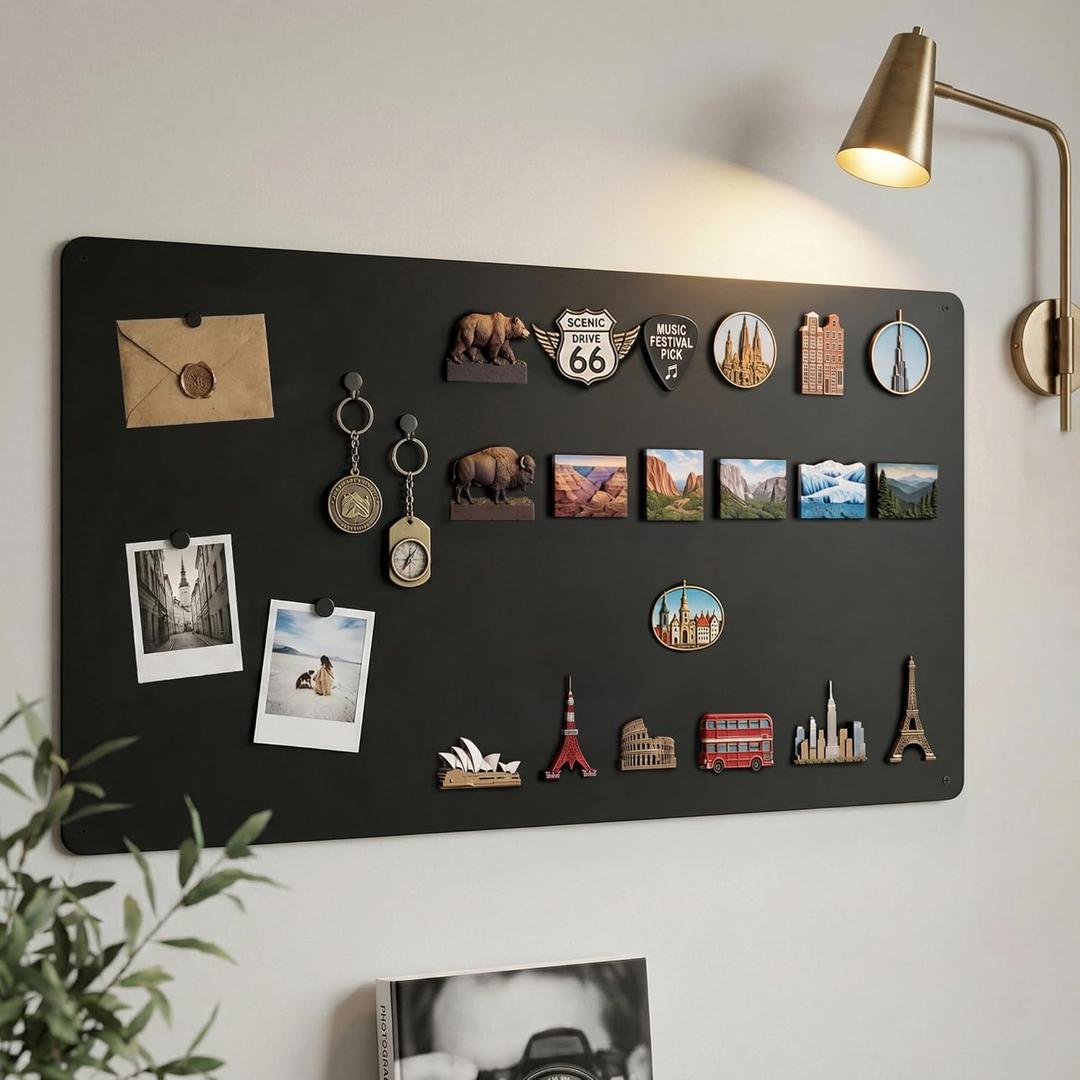 Magnetic Board for Wall 39.4" x 19.7" : Extra Large Black Display Board for Travel & Souvenir Magnet Collections | Heavy Duty Metal Panel for Collectors with Screw Mount Hardware