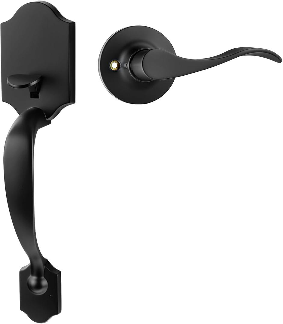 Goldenwarm Black Front Door Handle, Door Handle Exterior, Single Cylinder Front Door Handle Only, Matte Black Front Door Handle No Lock
