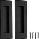 Malimali 6 Inch Recessed Finger Flush Pulls for Pocket Door Closet Door, Sliding Barn Door Handle, Matte Black Stainless Steel Rectangular Door Pulls Hardware(2 Pack)