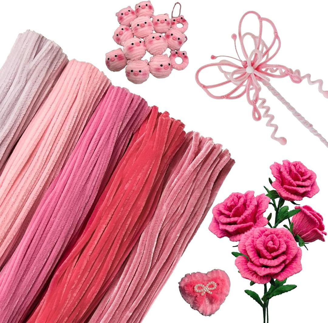 Pipe Cleaners Craft 500PCS 5 Colors Pastel Pink Pipe Cleaners Bulk 30CM Limpia Pipas para Manualidades Fuzzy Wire Chenille Stems for Arts Crafts and Creative DIY Projects Decorations