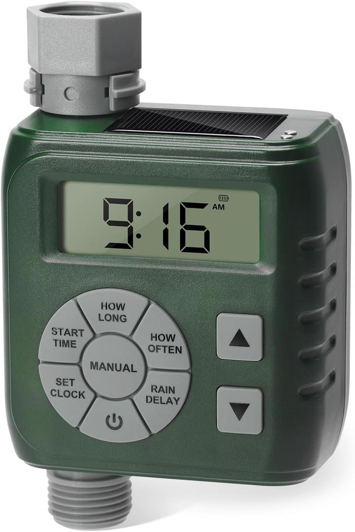 Hose Timer, Zuomeng Water Timer for Garden Hose with Dual Power System, Leak-Proof Design, Smart Irrigation Controller with Rain Delay, Auto & Manual Watering Modes for Lawn & Garden, Green