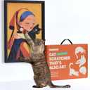 Decorative Wall Art Cat Scratcher with Vertical Mounted Design for Indoor Cats, Featuring a Durable 14x20 Sisal Scratch Pad and Post for Scratching with Cute and Funny Look (Girl with a Purr)