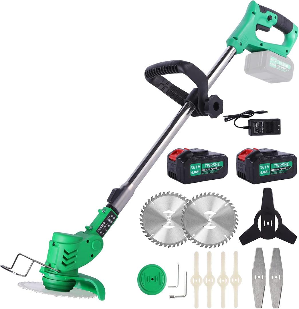 Cordless Brush Cutter Weed Eater with 9Blades,Battery Weed Eater Stringless Weed Wacker Battery Powered with 2Pcs 4Ah Battery,Grass Trimmer for Lawn Yard,Lightweight,Garden