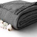 100% Cotton Muslin Blanket Twin 66" x 90", Breathable and Lightweight Cotton Twin Blankets for Couch, Soft Cooling Summer Gauze Blanket for Adults All Season, Charcoal Grey (03 - Dark Grey)