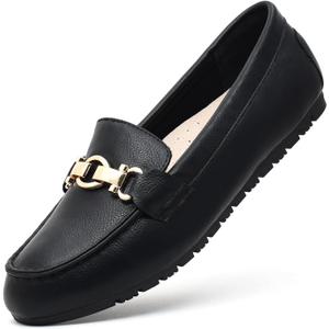 Cvistpieo Loafers for Women Business Casual Shoes Comfortable & Lightweight Penny Loafers Slip On Work Flats (7 Wide, Black Napa Leather)