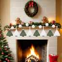 Hoolerry 37 Pcs Lighted DIY Crochet Christmas Tree Garland Knitted Handmade Xmas Tree Banner Decor Battery Powered Rustic Farmhouse Hanging Ornaments Yarn Pompoms Balls for Mantel Fireplace Wall Gift