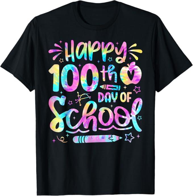 Happy 100th Day Of School Tie Dye Rainbow 100 Days Smarter T-Shirt, Medium Youth