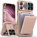 SSLOTSCASE for iPhone 17 Pro Case with Wallet & Sliding Lens Cover & Kickstand & Credit Card Holder & Camera Stand, Military-Grade Protection Hard Phone Case Cover for iPhone 17 Pro 6.3'', Rose Gold