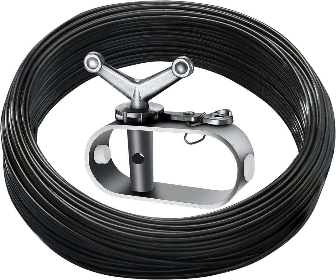 Pool Cover Cable and Winch Kit 100 Ft Heavy-Duty Pool Cover Cable with Ratchet Swimming Pools Covers Wire and Winch for Above Ground Swimming Pools Winter Covers (Black)