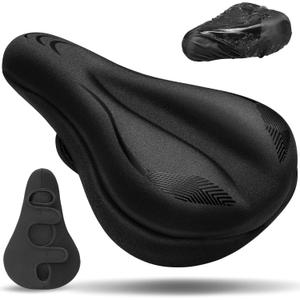 Gel Bike Seat Cushion, Soft Gel Padded Bicycle Seat Cover for Men & Women Comfort, Extra Padding Cycle Seat Cushion for Peloton, Stationary Exercise Bike, Beach Cruiser, Ebike, MTB, Road Bicycle (C1 Black)