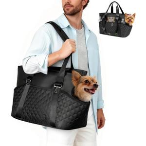 YUDODO 4-12lbs Dog Purse Carrier, Lightweight Small Dog Carrier with Large Pockets & Safety Clip, Collapsible Pet Travel Carrier Puppy Cat Rabbit, Black