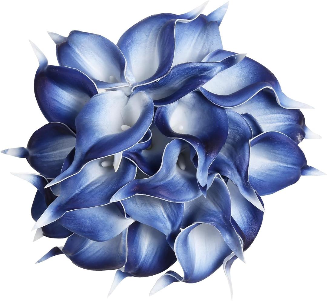 IPOPU 24PCS Real Touch Blue Calla Lily Faux Flowers Arrangement Bouquet for Home Garden Office Party Wedding Bouquet Centerpieces Flower Home Decoration