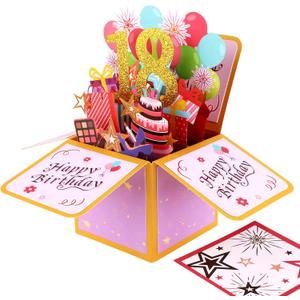 5 x Happy Birthday Pop Up Card, Creative 3D Birthday Card with Classic Envelope & Writing Note Happy Birthday Pop Up Box for Women Men(18th Birthday Card)